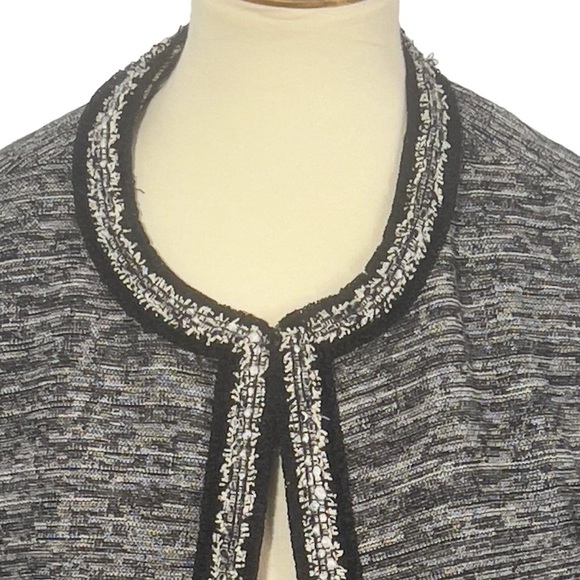 Talbots Open Front Jacket Black White Mix Cotton Blend Long Sleeve Women's M - Picture 2 of 8